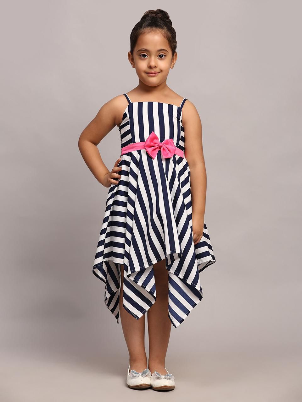 Anketras Black Striped Western Dress for Girls | Stylish Kids Party Wear Frock | Trendy Striped Design | Soft Comfortable Fabric | Modern Outfit for Birthdays & Special Occasions