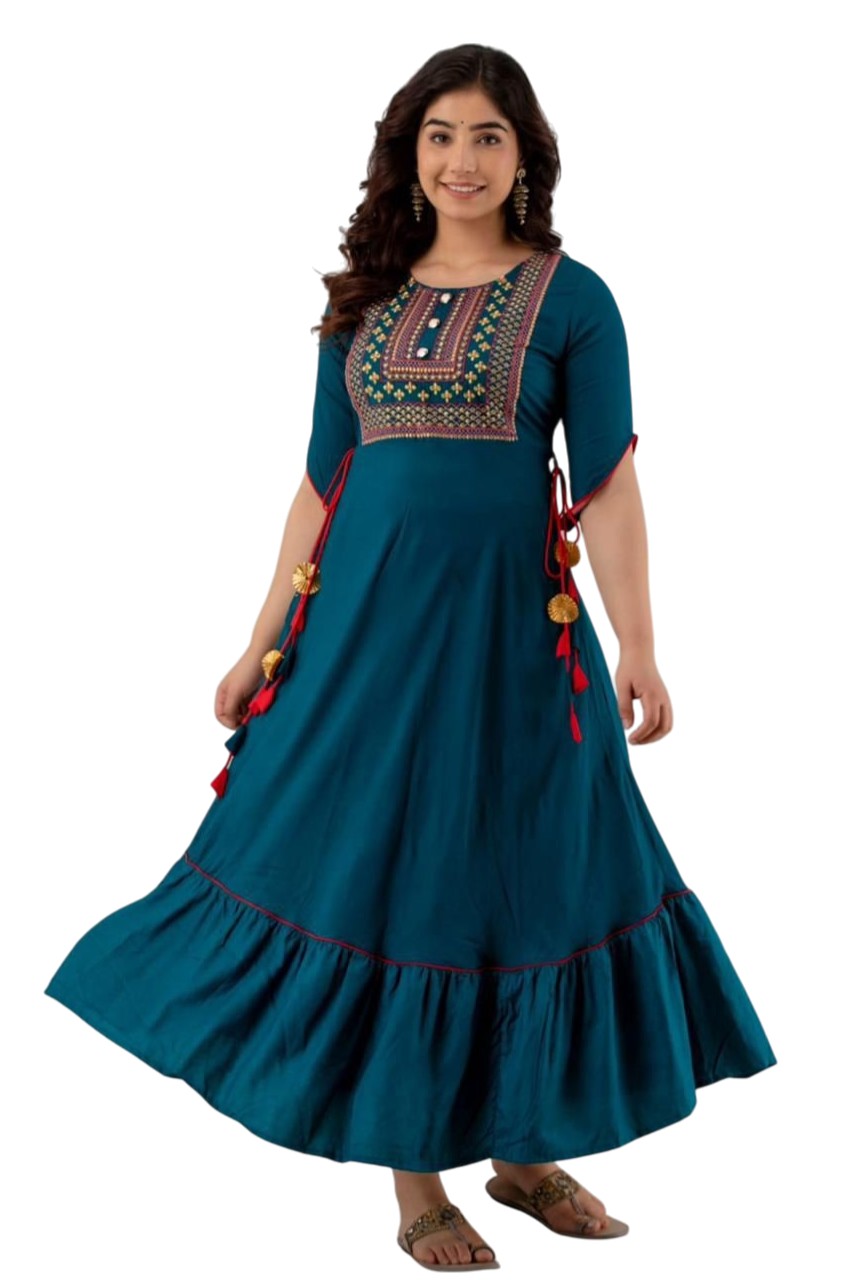 Teal Elegance – Flowing Ethnic Maxi Dress