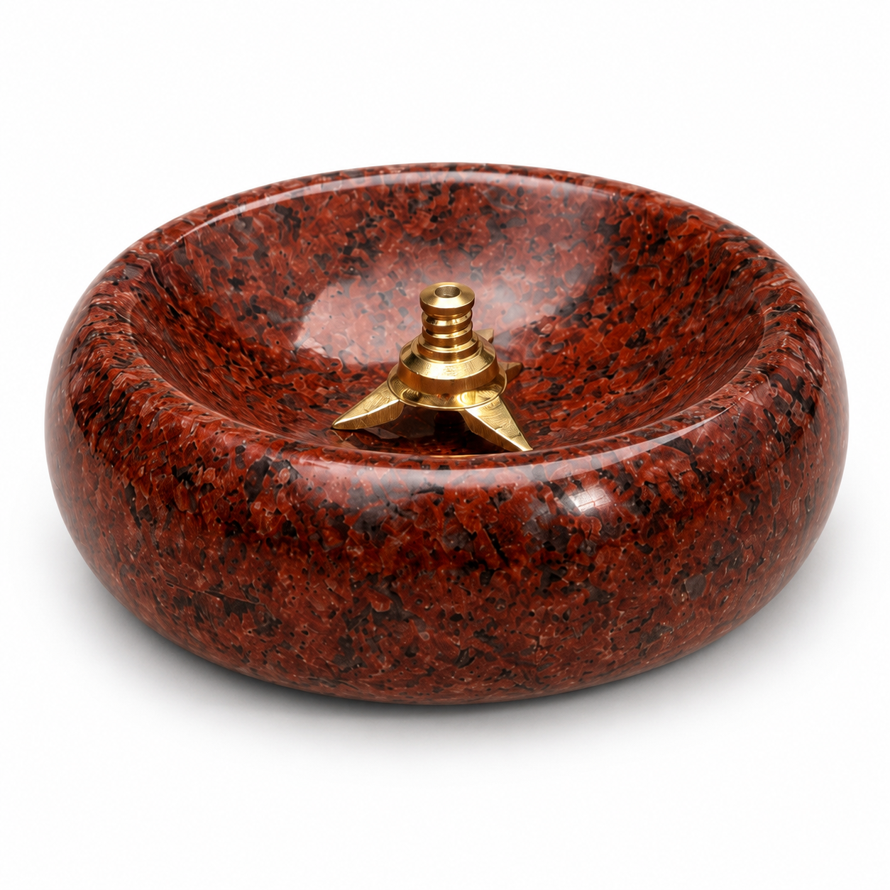 Anketras 5 Inch Granite Agal Vilaku Diya | Natural Stone Oil Lamp with Brass Wick Holder | Polished Granite Deepam for Pooja Room, Daily Worship, Diwali, Karthigai Deepam & Festive Decor (RED)