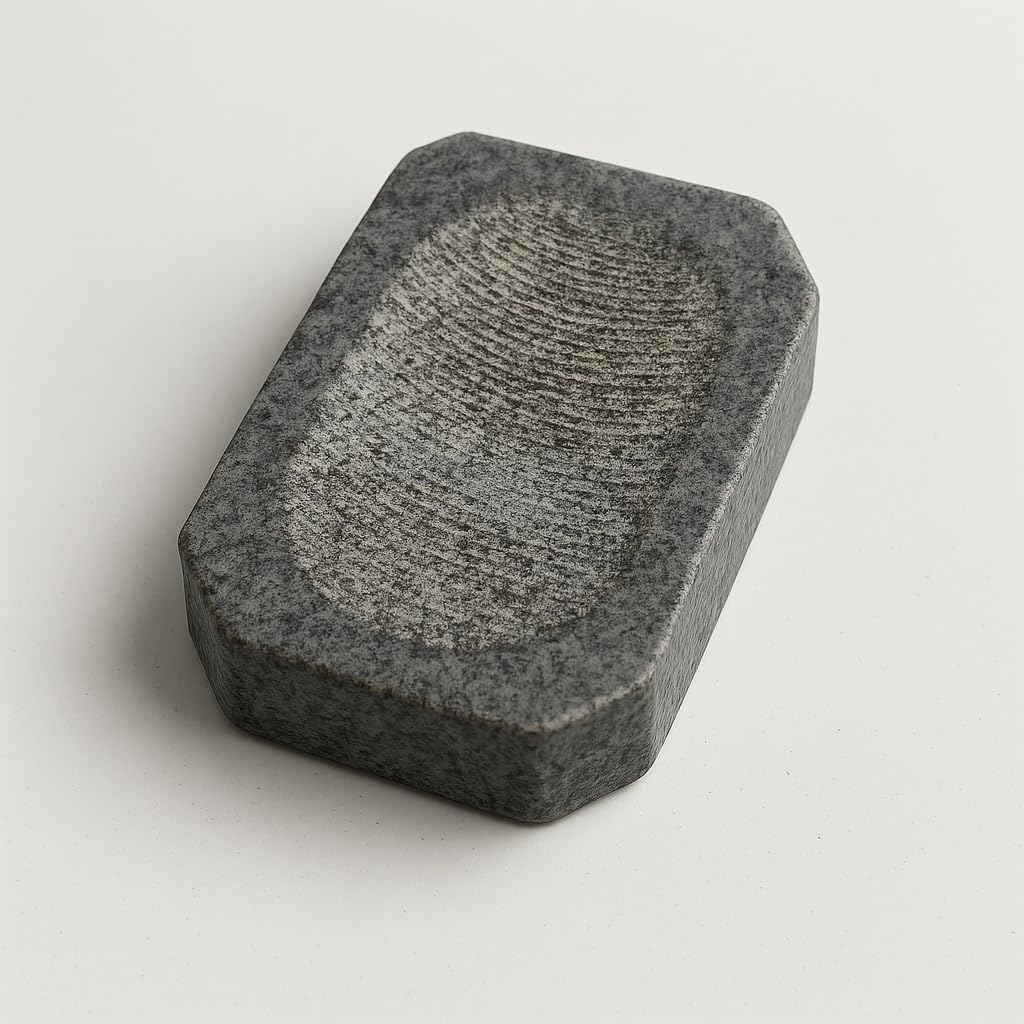 Anketras Natural Stone Rubbing Stone for Turmeric, Sandalwood & Badam Paste | Compact Handheld Traditional Rubbing Stone | Grey Stone Manjal Kal for Pooja, Self-Care & Herbal Paste Preparation