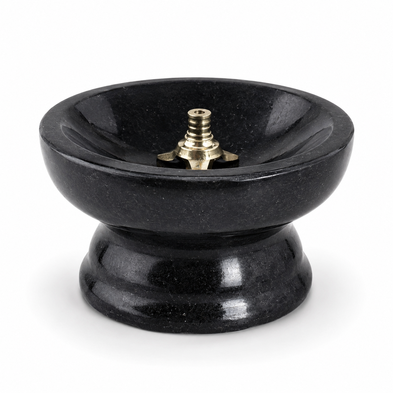 ANKETRAS Premium Natural Black Granite Stone Diya with Brass Wick Holder | Polished Pedestal Oil Lamp for Daily Pooja, Temple, Diwali, Karthigai Deepam and Home Décor