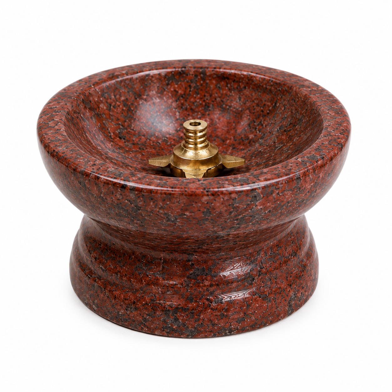 ANKETRAS Natural Red Granite Stone Diya with Brass Wick Holder | Polished Traditional Oil Lamp for Pooja Room, Temple, Diwali, Karthigai Deepam and Home Décor