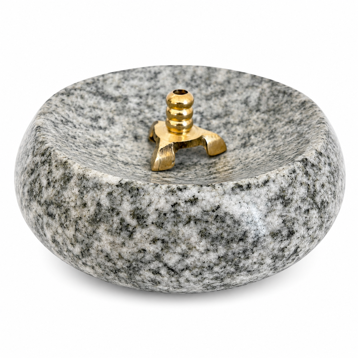 ANKETRAS Granite Stone Diya with Brass Wick Holder | Large Polished Oil Lamp for Pooja Room, Temple, Diwali, Karthigai Deepam and Home Décor