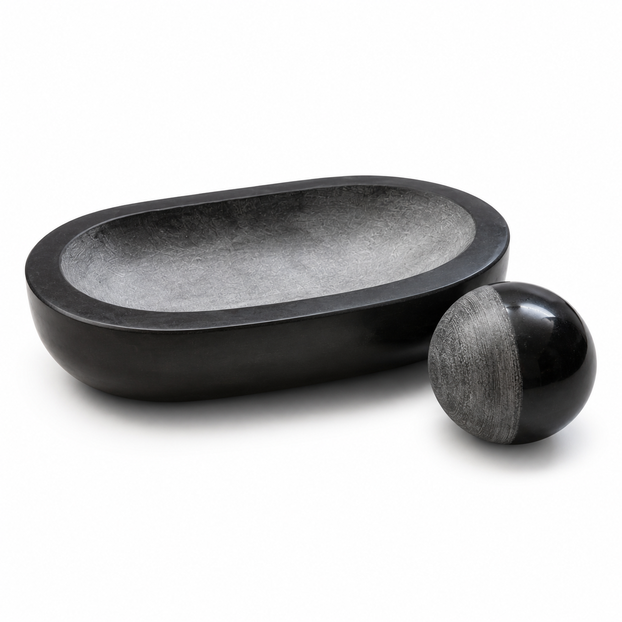 ANKETRAS 10 Inch Granite Kalvam with Half Polished Granite Ball | Traditional Hand Grinding Stone for Chutney, Masala, Herbs and Spices | Heavy-Duty Stone Grinder for Kitchen