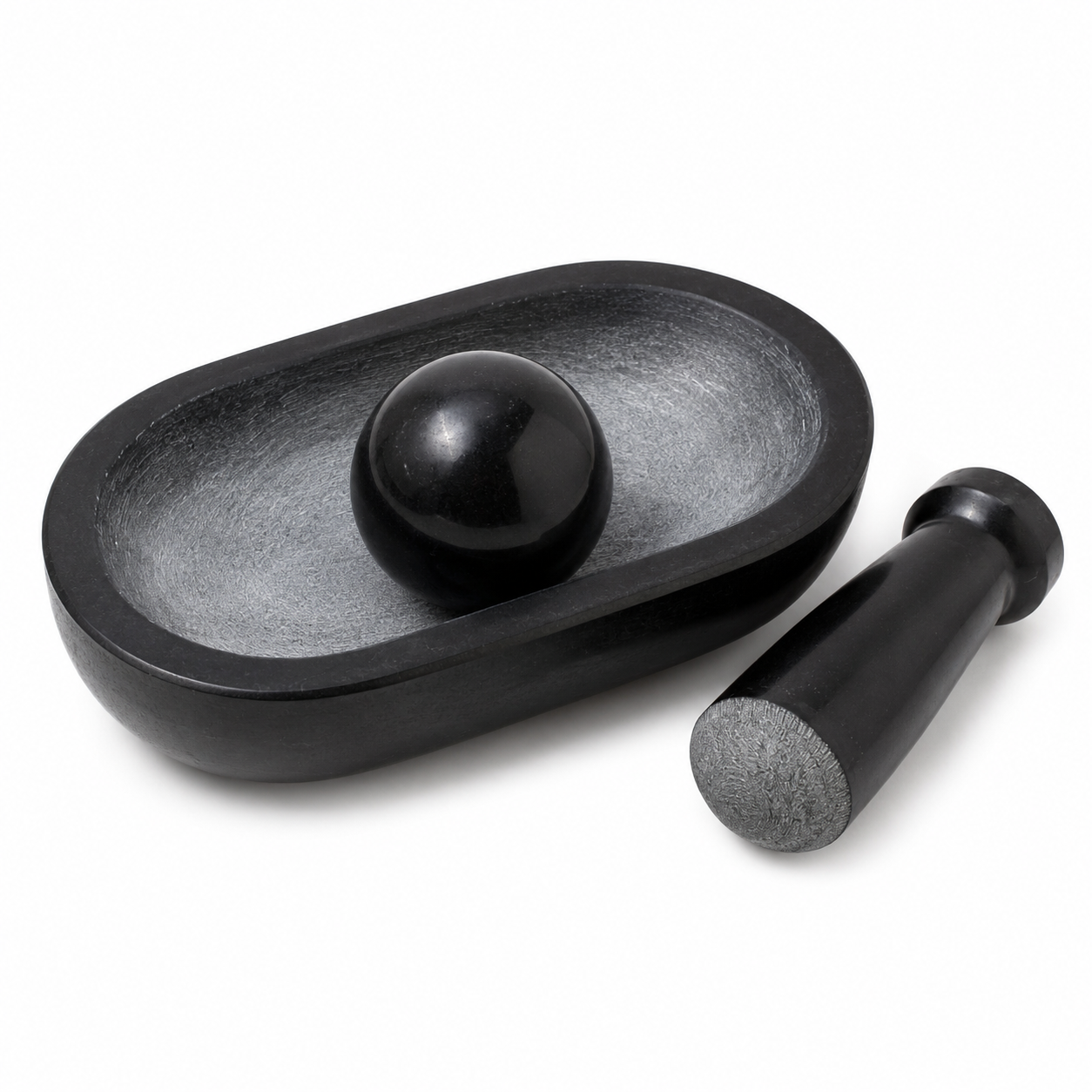ANKETRAS 10 Inch Granite Kalvam Combo Set with Polished Grinding Ball and Stone Pestle | Traditional Hand Grinder for Chutney, Masala, Herbs and Spices | 3-Piece Kitchen Grinding Set