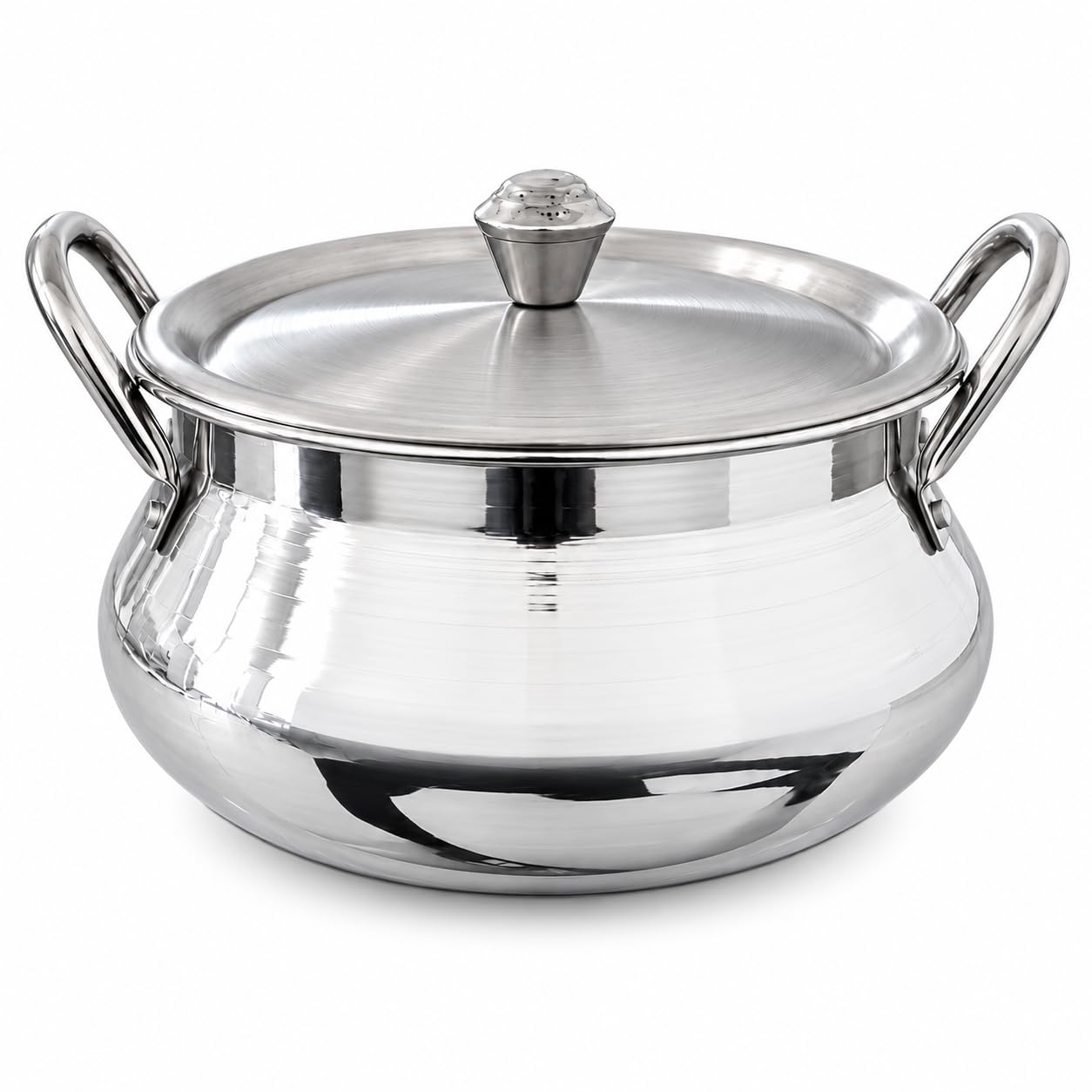 Anketras Aluminium Handi with Lid and Side Handles, 4 Litre Cooking Pot, Mirror-Polished Traditional Biryani Handi for Rice, Curry, Gravy and Daily Cooking