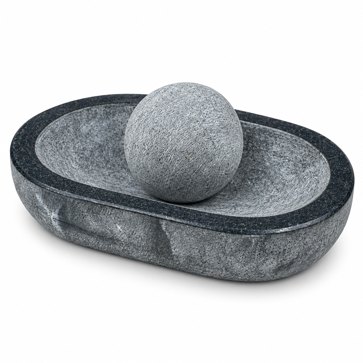 Anketras 8 Inch Natural Granite Kalvam Grinding Set with Ball Stone| Half-Polished Traditional Stone Grinder for Herbs, Spices, Garlic and Masala