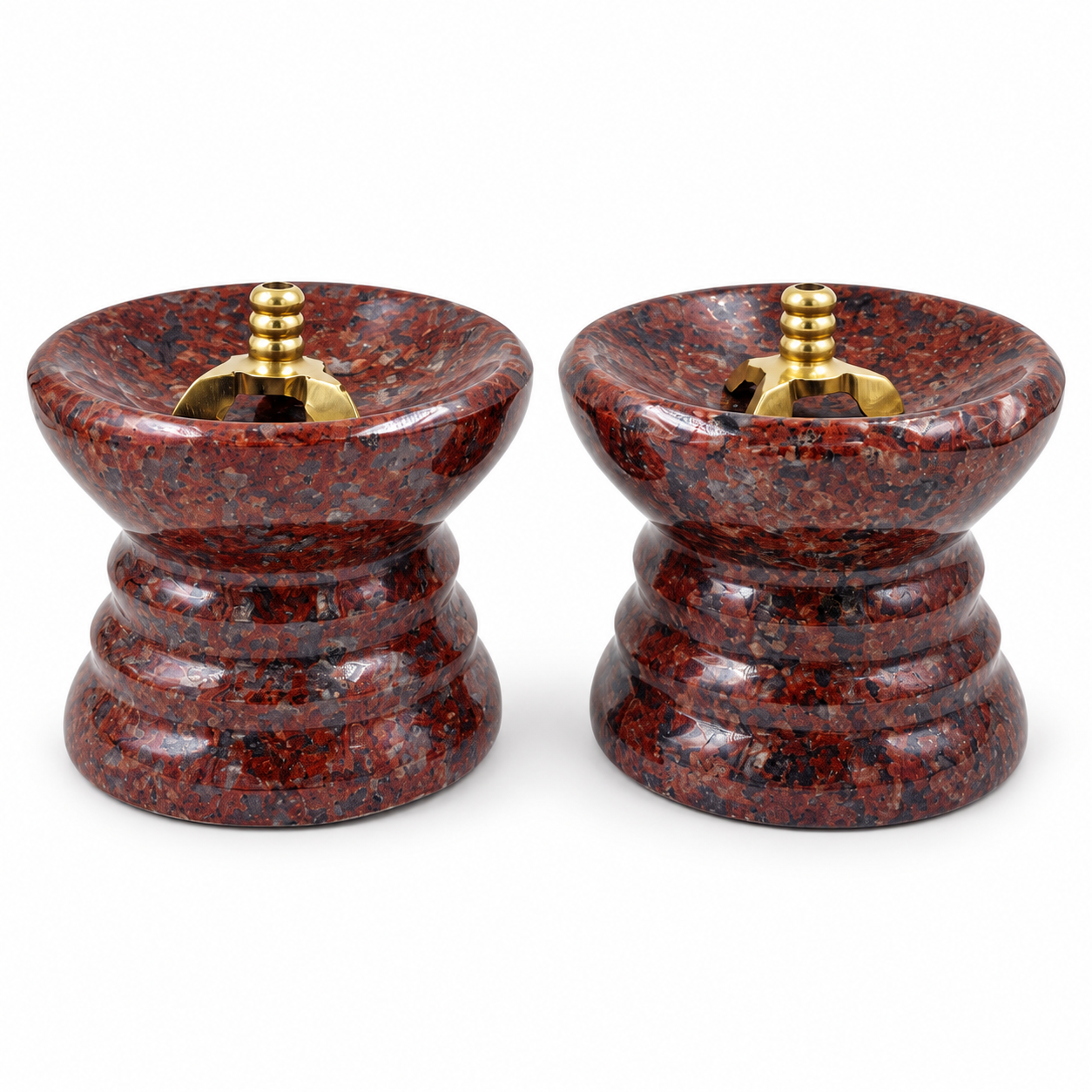 Anketras 4 Inch Red Granite Stone Diya with Brass Wick Holder, Pack of 2 | Traditional Oil Deepam Vilakku for Pooja Room, Temple, Diwali and Home Décor