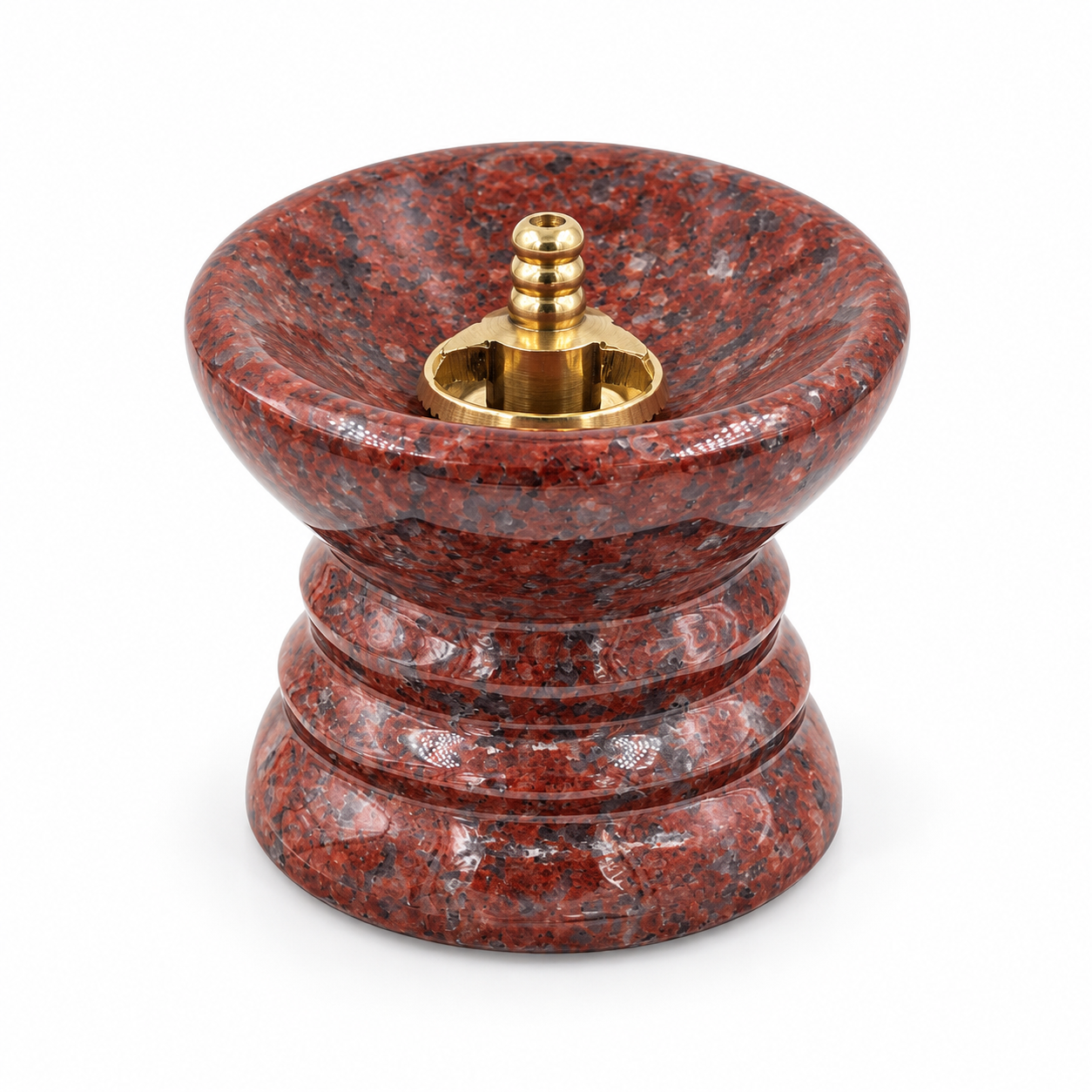 Anketras 4 Inch Red Granite Stone Diya with Brass Wick Holder | Traditional Oil Lamp for Pooja Room, Temple, Festival and Home Décor | Reusable Deepam Vilakku