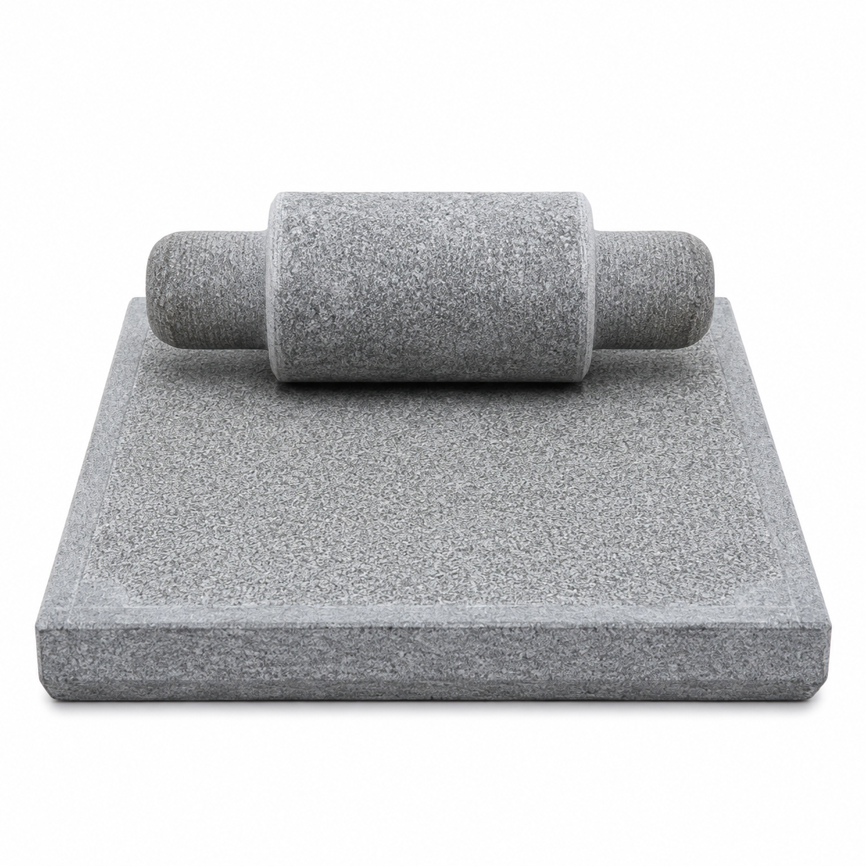Anketras Natural Granite Sil Batta with Roller, 12 × 12 Inch Unpolished Ammikallu Grinding Stone for Masala, Chutney, Spices, Garlic and Ginger, Traditional Manual Kitchen Grinder, Grey