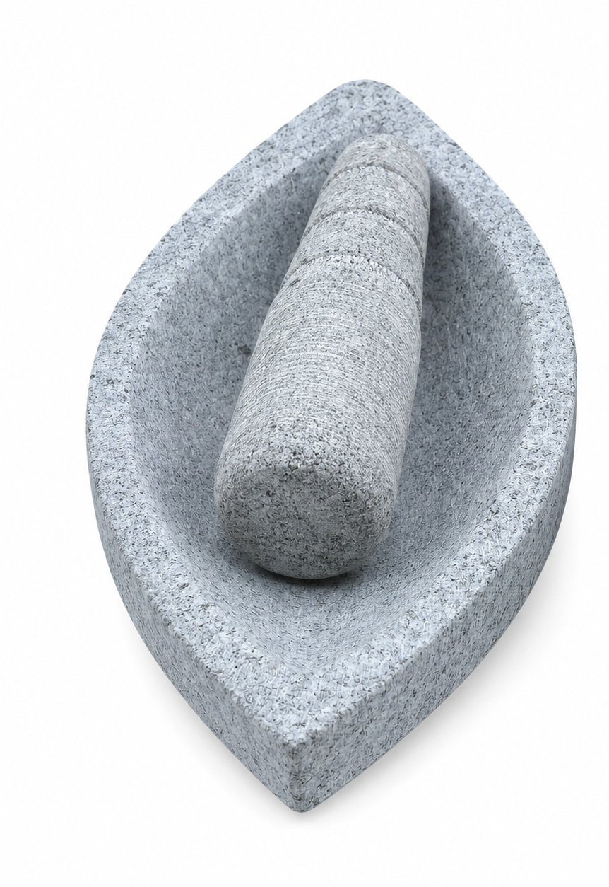 Anketras 10 Inch Natural Stone Kalvam with Pestle, Boat-Shaped 2-Cup Mortar and Pestle Set for Chutney, Masala, Herbs and Spices, Traditional Heavy-Duty Kitchen Grinding Stone