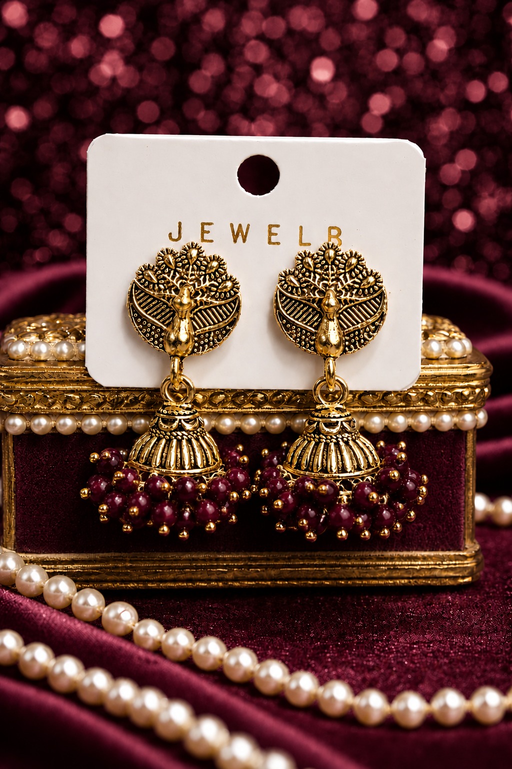 Royal Maroon Peacock Jhumkas