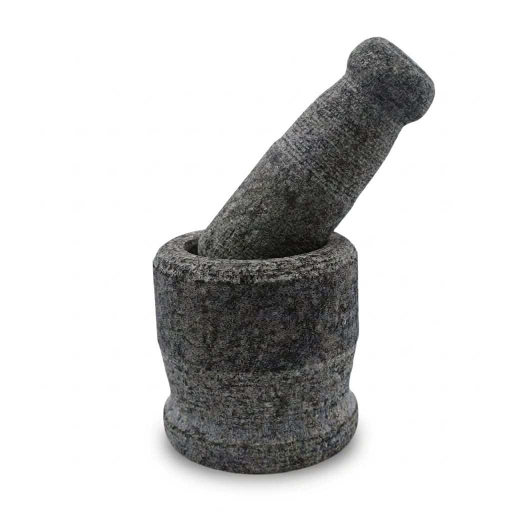 Natural Granite Mortar and Pestle Set 5 Inch | Heavy Duty Stone Spice Grinder | Traditional Khalbatta for Masala, Herbs & Garlic | Food Safe Grinding Bowl with Long Pestle