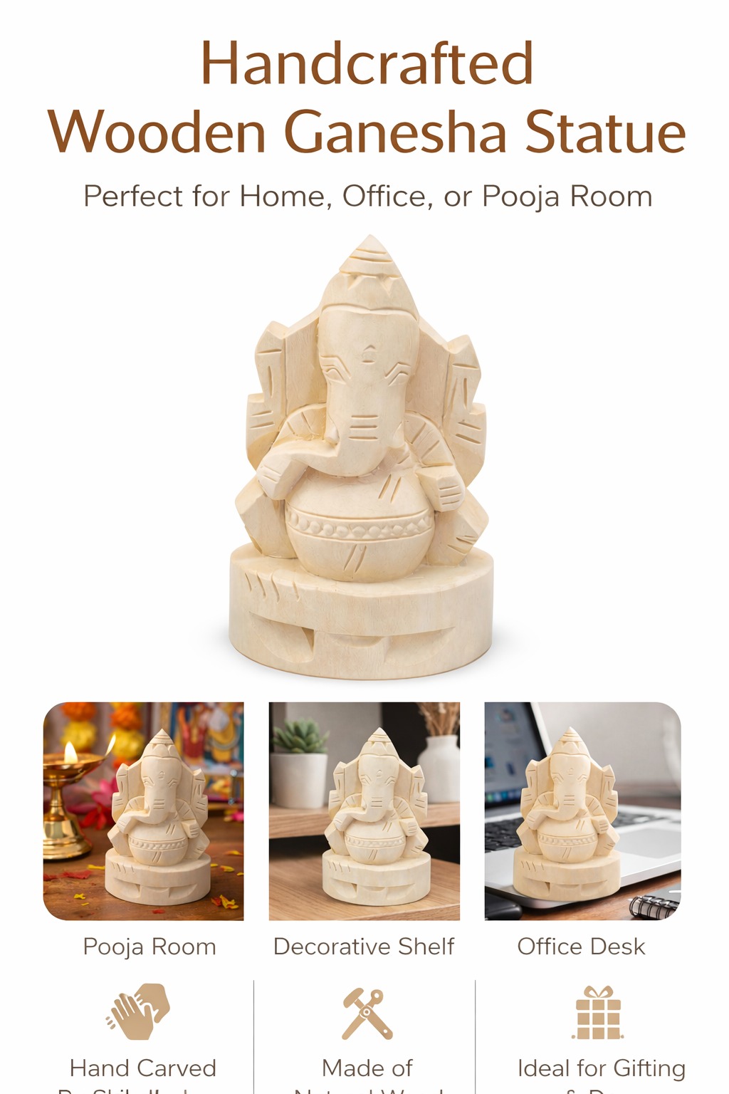 Velleruku Vinayagar Idol | Sacred Natural Wooden Ganesha Murti for Home & Office | Vastu Ganpati for Wealth, Success & Positivity | Ganesh Pooja Idol | Auspicious Spiritual Decor & Gift
