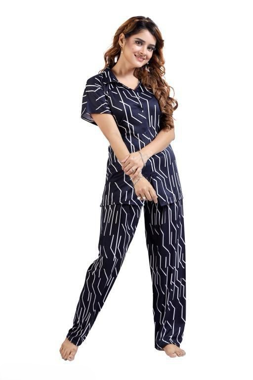 Anketras Women’s Cotton Nightwear Set – Elegant Geometric Stripe Print Sleepwear, Soft Breathable Night Suit, Comfortable Home & Lounge Wear
