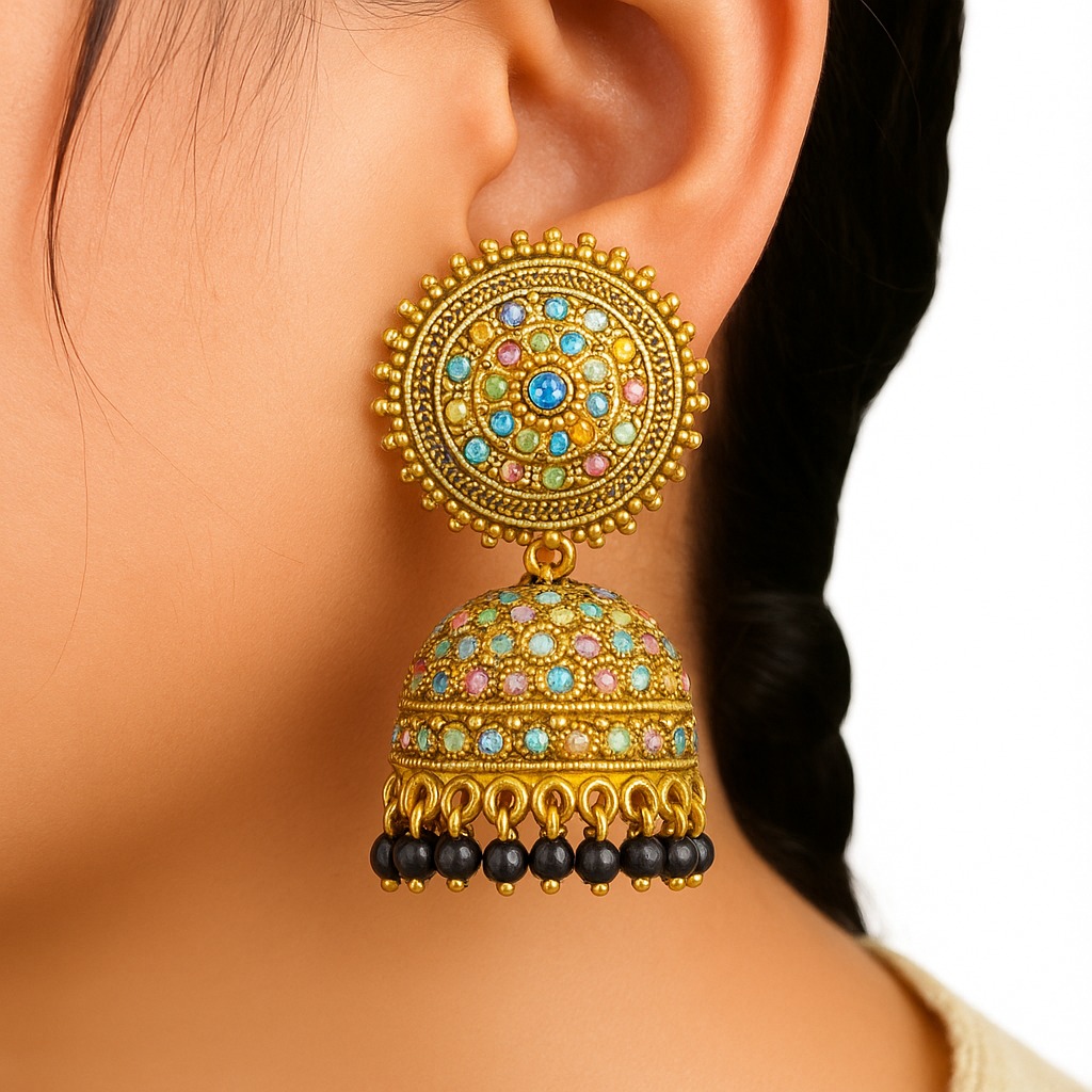 Anketras Premium Stone Studded Jhumka Earrings for Women | Traditional South Indian Temple Jewellery | Antique Finish Ethnic Drop Earrings | Bridal, Wedding & Festive Party Wear
