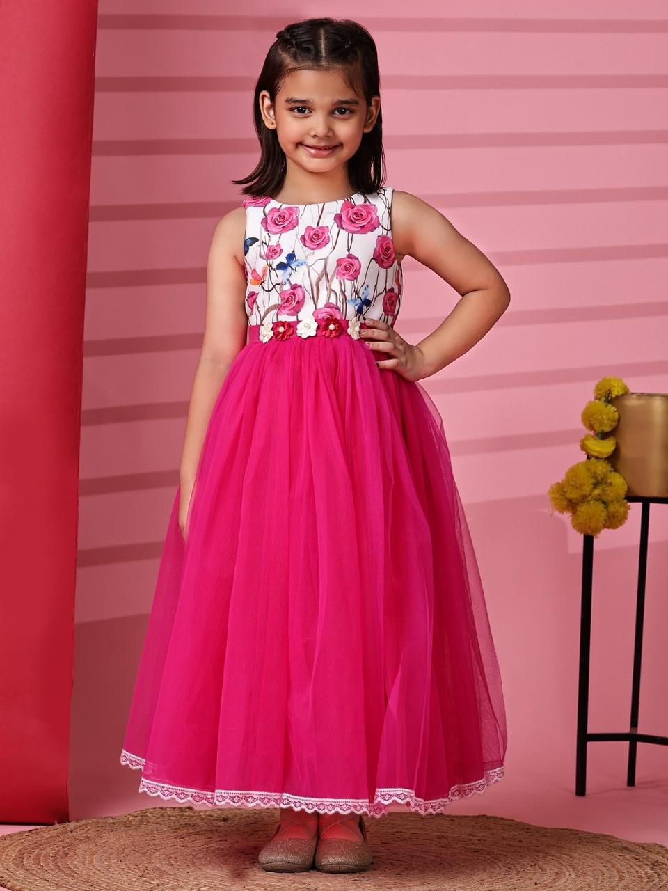 Ankertas Kids Frocks – Modern Western Stylish Party Wear Dress for Girls | Colorful Designer Outfit | Soft & Comfortable Fabric | Trendy Fashion Wear for Birthdays & Special Occasions(Dollor pink)